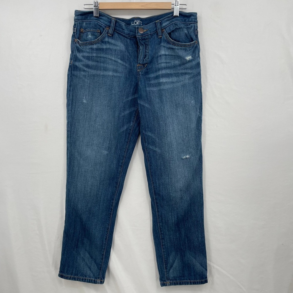 Ann Taylor LOFT Boyfriend Jeans Medium Wash Distressed Denim Size 29/8‎ 316471